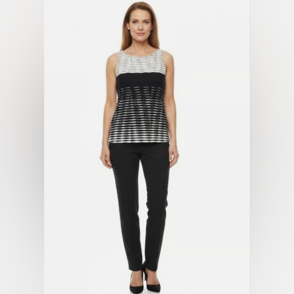 White House Black Market Tank Top Womens Size S Striped Textured Black White